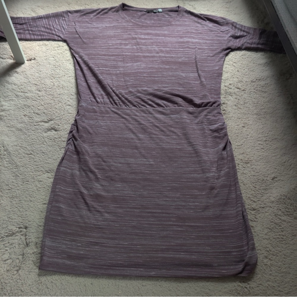 Athleta Avenues Blouson Dress Ruched Long Sleeve Beyond Soft Heathered violet - Picture 2 of 9